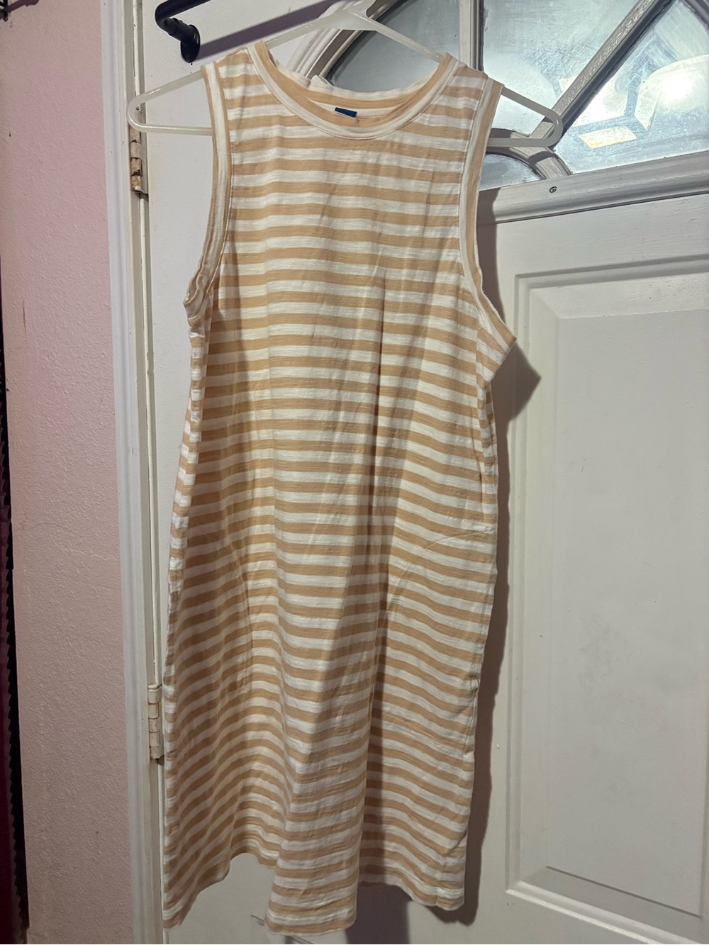 Striped Sleeveless Summer Dress in Cream and White